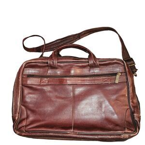 AVENUES AMERICA Briefcase Brown Leather Shoulder Bag Multiple Compartments LOCK